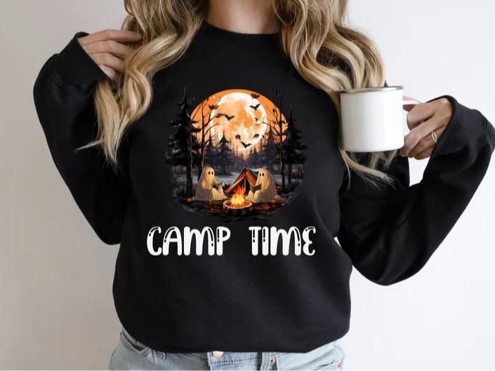 Retro Ghost Book Reading Camping Sweatshirt, Teachers Shirt, Camping Gothic Shirt, Holiday Trip Shirt, Ghost Book Reading Hoodie