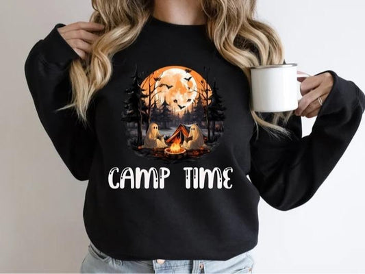 Retro Ghost Book Reading Camping Sweatshirt, Teachers Shirt, Camping Gothic Shirt, Holiday Trip Shirt, Ghost Book Reading Hoodie
