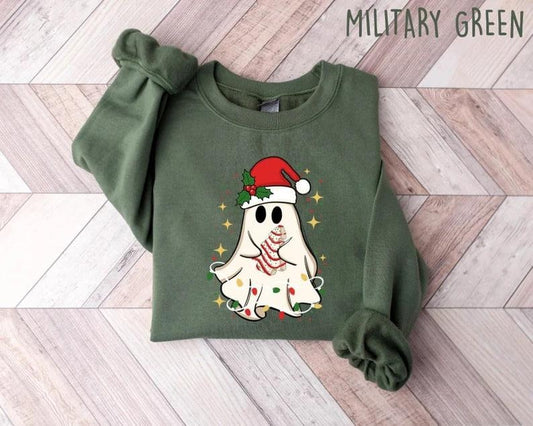 Retro Ghost Santa Sweatshirt, Christmas Ghosts Sweatshirt, Christmas Sweatshirt, Cute Ghost Hoodie, Christmas Sweater, Christmas Gift