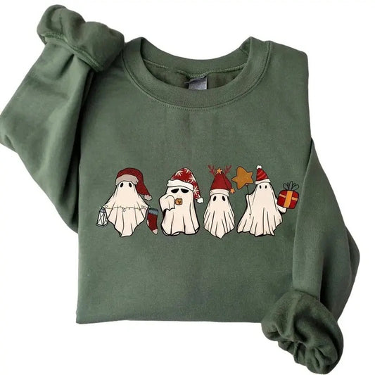 Retro Ghost Santa Sweatshirt, Christmas Ghosts Sweatshirt, Christmas Sweatshirt, Cute Ghost Hoodie, Christmas Unisex Sweater, Christmas Gift