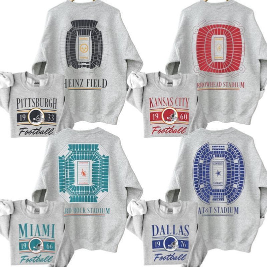 Retro Graphic All Team Football 2 Sided Ash Grey Sweatshirt, Football Thowback Vintage All Teams For Fans Sweatshirt, Unisex Vintage College Football Crewnecks