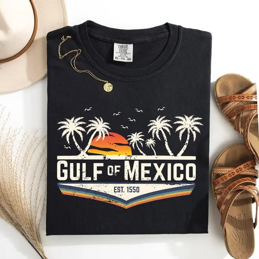 Retro Gulf Of Mexico, Vintage, Established 1550, Birds, Beach, Palm Trees Tshirt, Women's Comfort Colors Tee