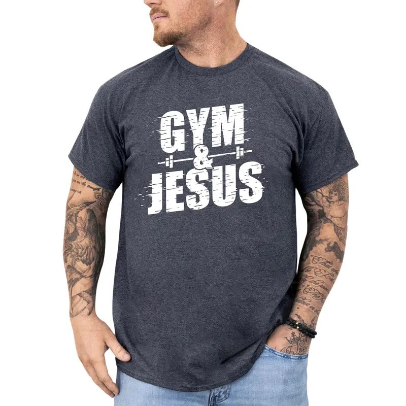 Retro Gym And Jesus Graphic Tee, Faith Workout Unisex T-shirt For Men, Christian Gym Shirt, Religious Gym Lovers Clothing