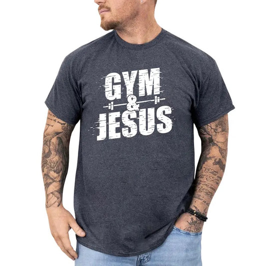 Retro Gym And Jesus Graphic Tee, Faith Workout Unisex T-shirt For Men, Christian Gym Shirt, Religious Gym Lovers Clothing