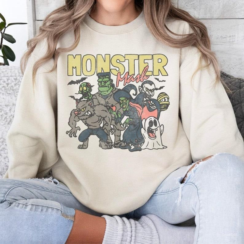 Retro Halloween Monster Mash Sweatshirt, Halloween Sweatshirt, Halloween Aesthetic, Graphic Monster Sweatshirt, Unisex Classic Cotton