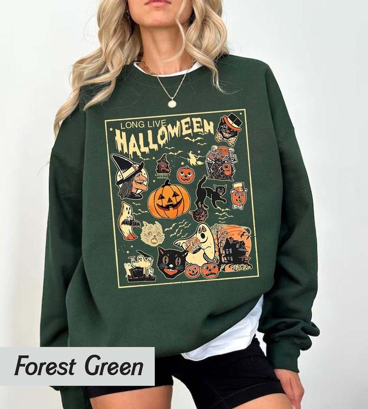 Retro Halloween Party Sweatshirt, Halloween Pumpkin Black Cat Shirt, Fall Halloween Witch T-Shirt, 90s Halloween Sweater, Halloween Shirt