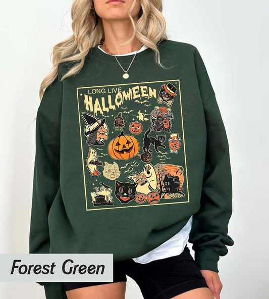 Retro Halloween Party Sweatshirt, Halloween Pumpkin Black Cat Shirt, Fall Halloween Witch T-Shirt, 90s Halloween Sweater, Halloween Shirt