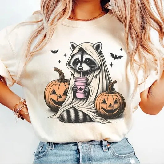 Retro Halloween Shirt, Cute Raccoon Ghost Shirt, Raccoon Halloween Shirt, Vintage Pumpkin Fall Shirt, Spooky Season Gift