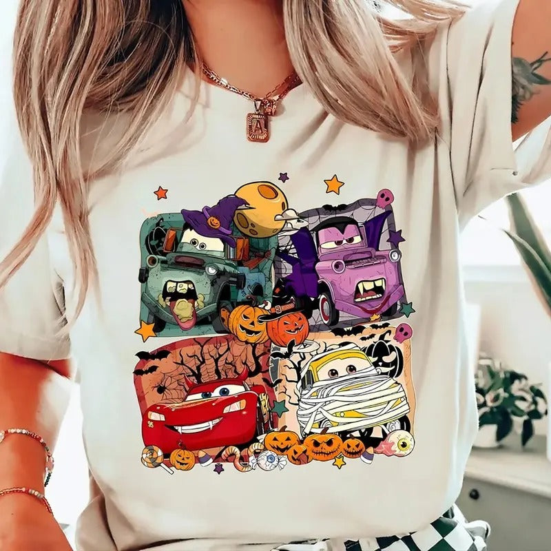Retro Halloween Shirt, Halloween Car Shirt, Lightning Mcqueen Shirt, Halloween Family Trip Shirt, Trick Or Treat Shirtstyle{n002}3