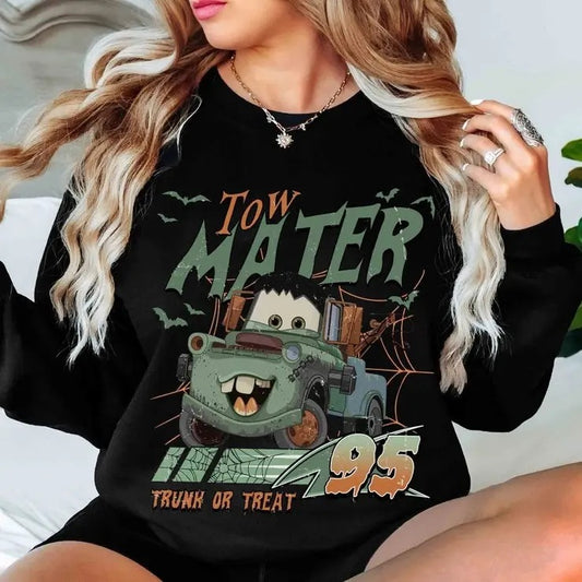 Retro Halloween Shirt, Halloween Car Shirt, Tow Mater Car Shirt, Halloween Family Trip Shirt, Trick Or Treat Shirt, Mcqueen Cars Shirt Top Womenswear Casual Summer Underwear Comfort