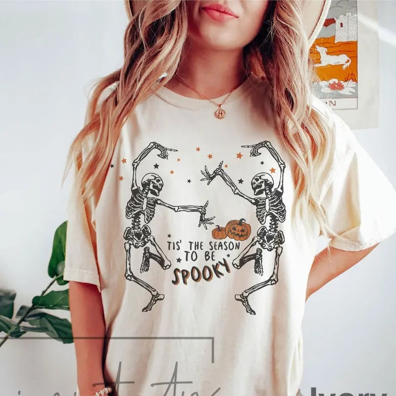 Retro Halloween t-shirt, Vintage spooky season Shirt, Retro Fall Shirt, dancing Skeleton Danceing