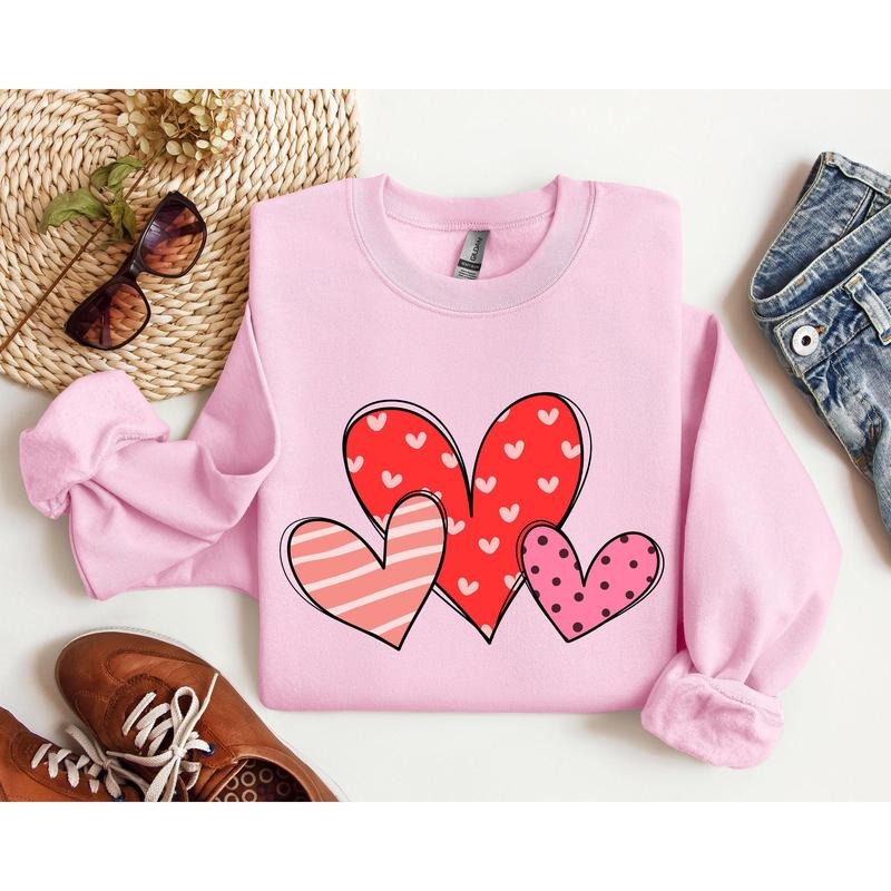 Retro Hearts Set Sweatshirt, Vintage Valentine's Day Sweatshirt, Crew Neck, Women's, Crewneck, Valentine's Day, Love, Heart, Cupid