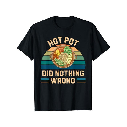 Retro Hot Pot Graphic T-Shirt - 100% Cotton, Casual Crew Neck, Short Sleeve, All-Season Comfort, Printed Pattern, Slight Stretch, Regular Fit, No Padding - Ideal for Food Lovers, Thanksgiving, Christmas, New Year Gift Made in USA