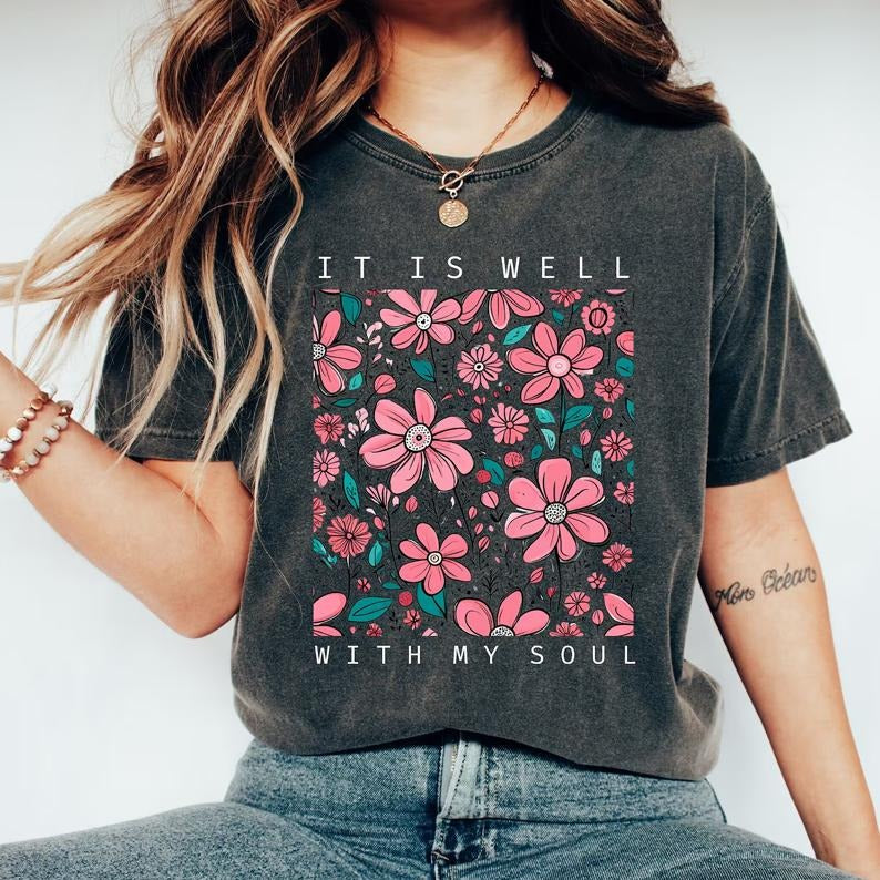 Retro It Is Well With My Soul Shirt, Religious Shirt, Aesthetic Christian Tee, Jesus Apparel, Bible Verse, Faith