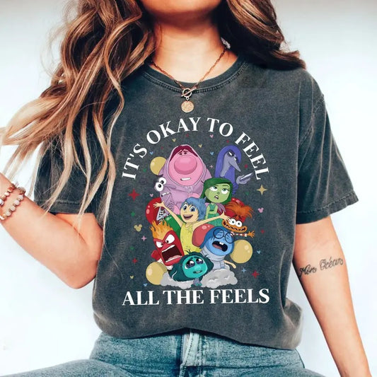 Retro It's Okay To Feel All The Feels T-Shirt, Inside Out Characters T-Shirt