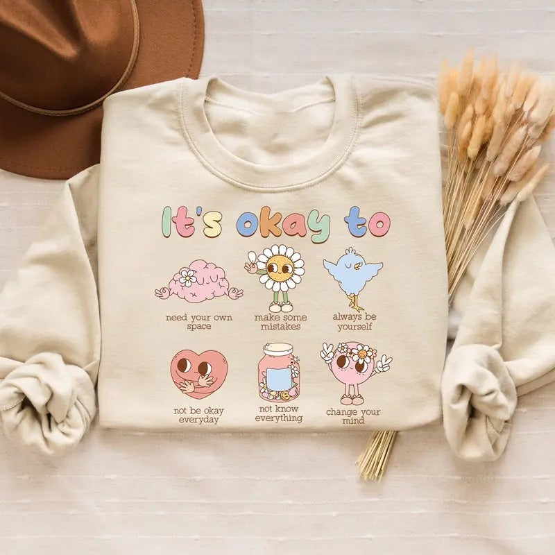 Retro It's Okay To Make Some Mistakes Sweatshirt, Hippie Motivational Sweater, Mental Health Matters Shirt,Special Education Teacher T-Shirtstyle{n002}2