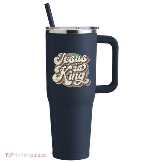 Retro Jesus Is King Christian Bible Religious Catholic 40oz Vacuum Insulated Stainless Steel Water Bottle Travel Tumbler with Straw