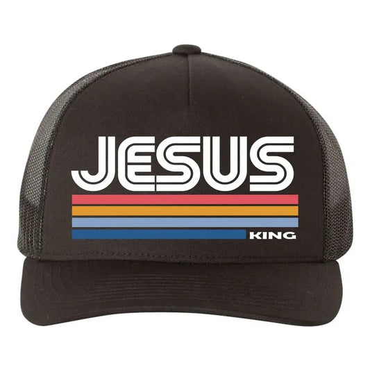 Retro Jesus King Christian Catholic Faith King of Kings Lord of Lords Adult 5-Panel Curved Brim Snapback Trucker Hat