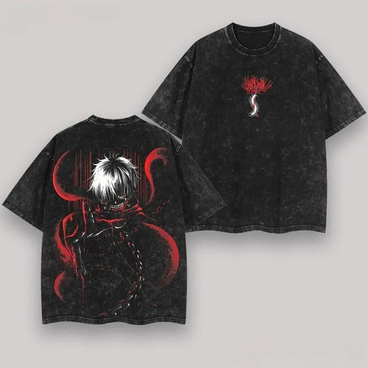 Retro Kaneki Ken Washed Tee Anime, Tokyo Ghoul Washed Heavy Cotton Special Graphic T-shirt, Anime Shirt