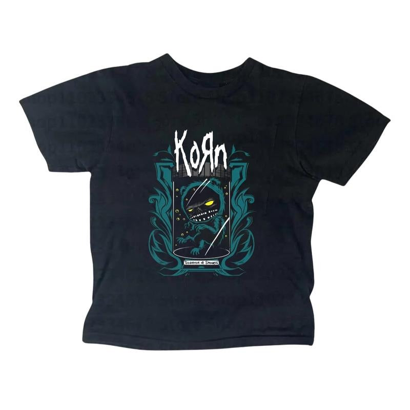 Retro Korn Band Baby Tee, Nu Metal Music Shirt, Y2k Top Women Streetwear, Women Fitted T-Shirt, Grunge 2000s, Gothic Emo Girl Tops, Rock Music Lover