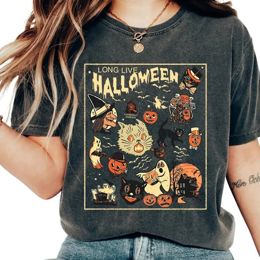 Retro Long Live Halloween Shirt, Spooky Season Tee, Pumpkin Shirt, Black Cat, Halloween Comfort Colors Tshirt, Halloween Gifts