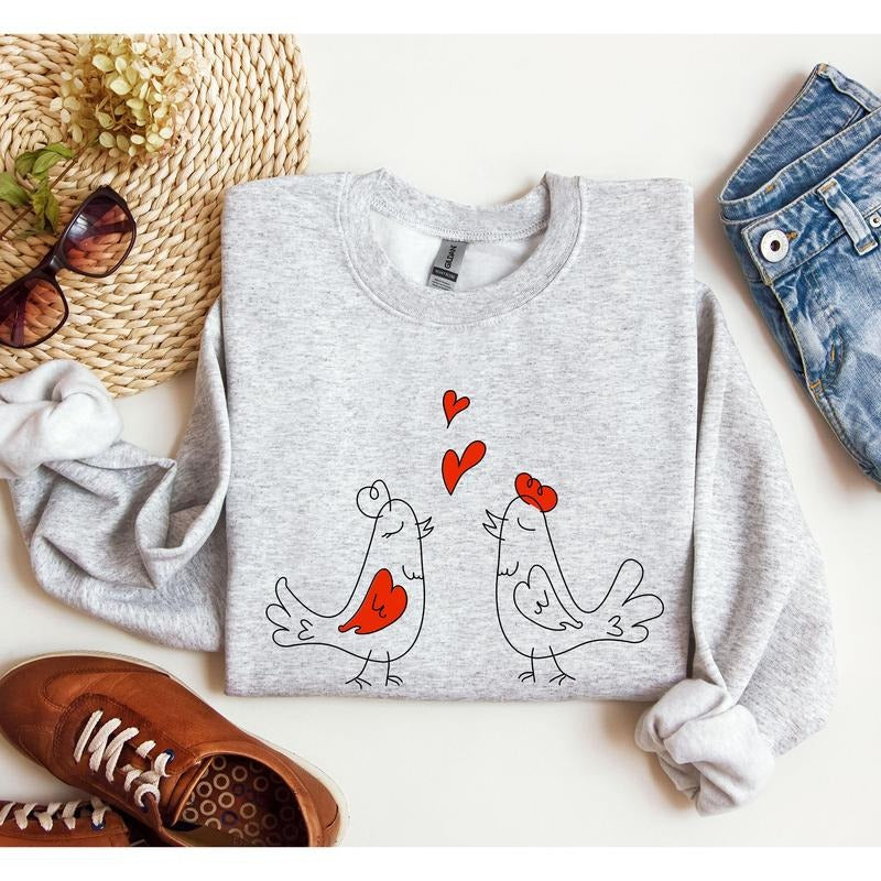 Retro Love Birds, Vintage, Sweatshirt, Valentine's Day, Crew Neck, Women's, Crewneck, Valentine's Day, Love, Heart, Cupid