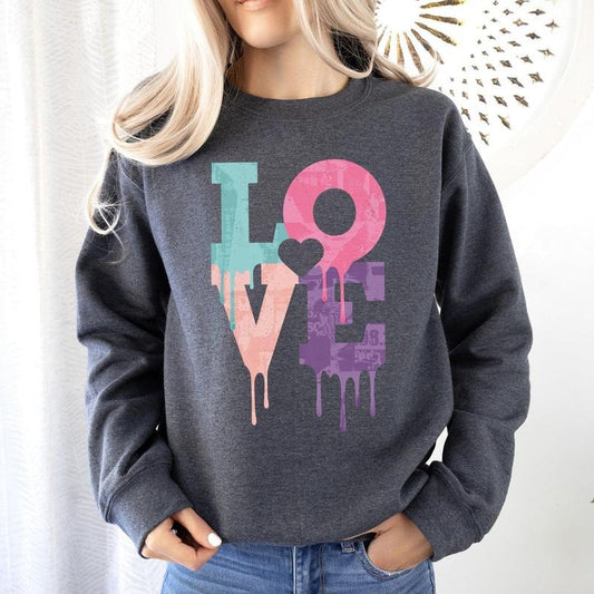 Retro Love Dripping Paint, Sweatshirt, Valentine's Day, Crew Neck, Women's, Crewneck, Valentine's Day, Love, Heart, Cupid