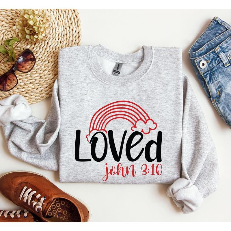 Retro Loved Rainbow Sweatshirt, Vintage Valentine's Day Sweatshirt, Crew Neck, Women's, Crewneck, Valentine's Day, Love, Heart, Cupid