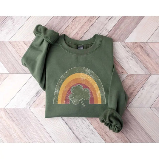 Retro Lucky Shamrock Rainbow Tshirt Sweatshirt Hoodie, St Patrick Day Sweatshirt, Lucky Shamrock, Irish Day Rainbow, Unisex Sweater Pullover Tee