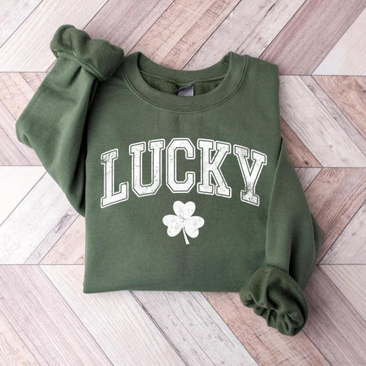 Retro Lucky Sweatshirt, Cute St Patricks Day Sweatshirt, Womens Shamrock Sweatshirt, Irish Shirt, Four Leaf Clover, St Patricks Day Outfit