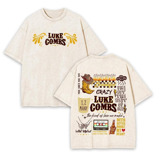 Retro Luke Beer Never Broke My Heart Tee, Combs Double Sides Front And Back Tshirt Retro Gift For Him Gift For Her Music Shirt Cotton Crewneck