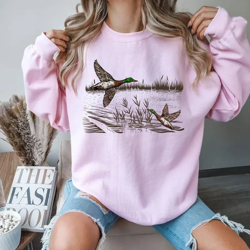 Retro Mallard Ducks Fall Sweatshirt, 90s Waterfowl Duck Outfit, Vintage Duck Shirt, Animal Lover Shirt, Vintage Fall Hoodie, Cute Fall Shirt