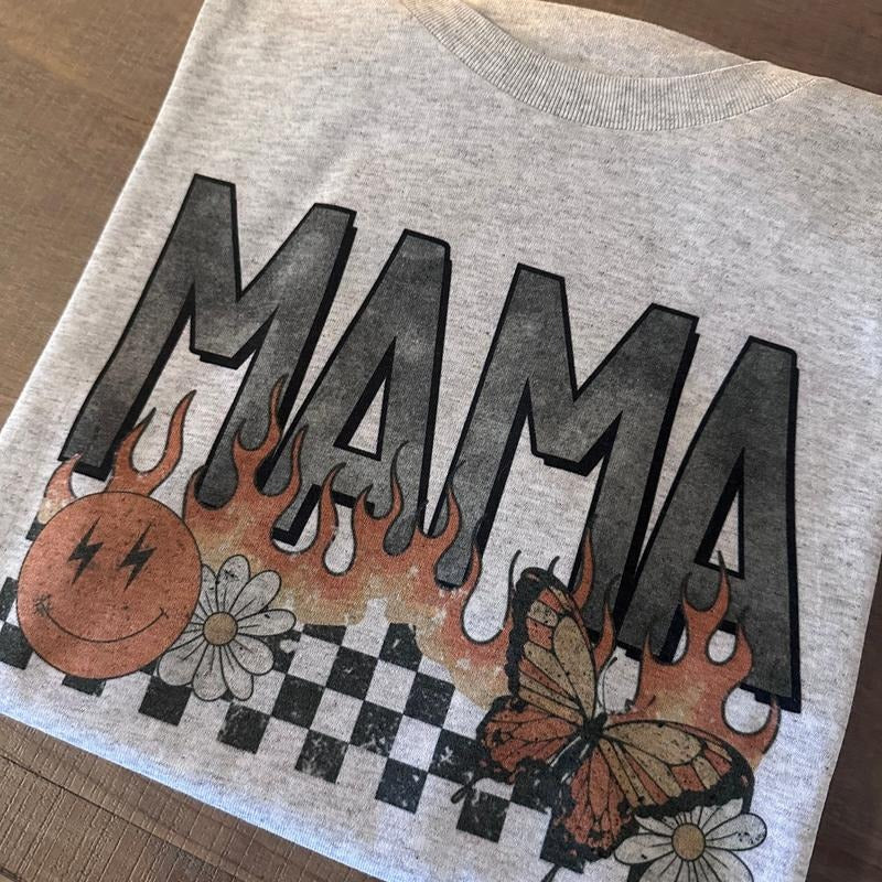 Retro Mama Flame Checkered Shirt, Sweatshirt Mothers Day Gift Idea, Matching Mamas Boy and Mamas Girl, western clothing, western outfits women, western tops