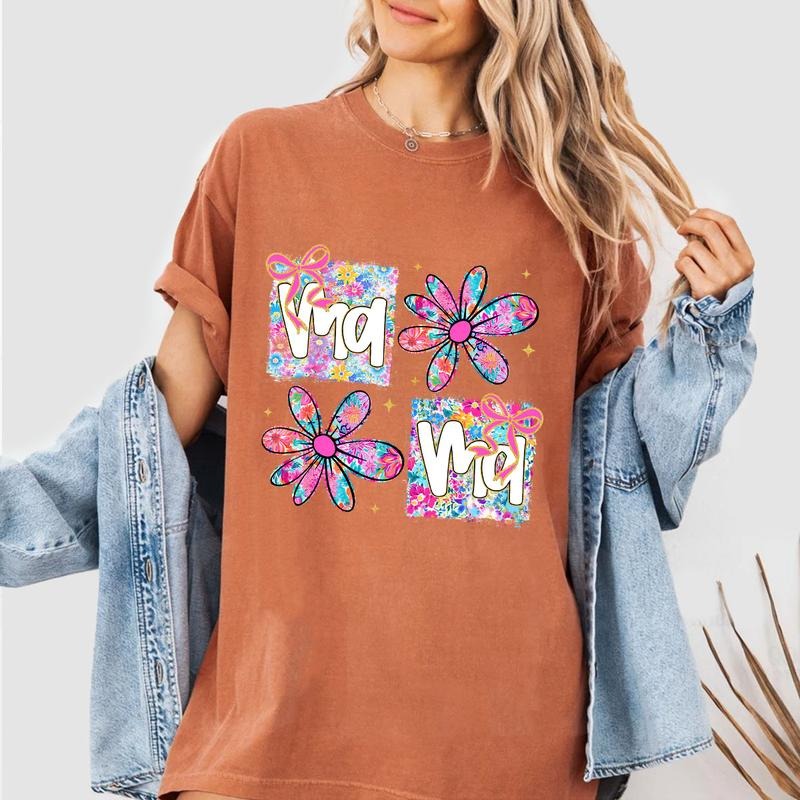 Retro Mama Floral Shirt, Mothers Day Shirt, Mom Gifts, Floral Mama Coquette Bow Shirt, Preppy Mama T-Shirt, Mom Women Top
