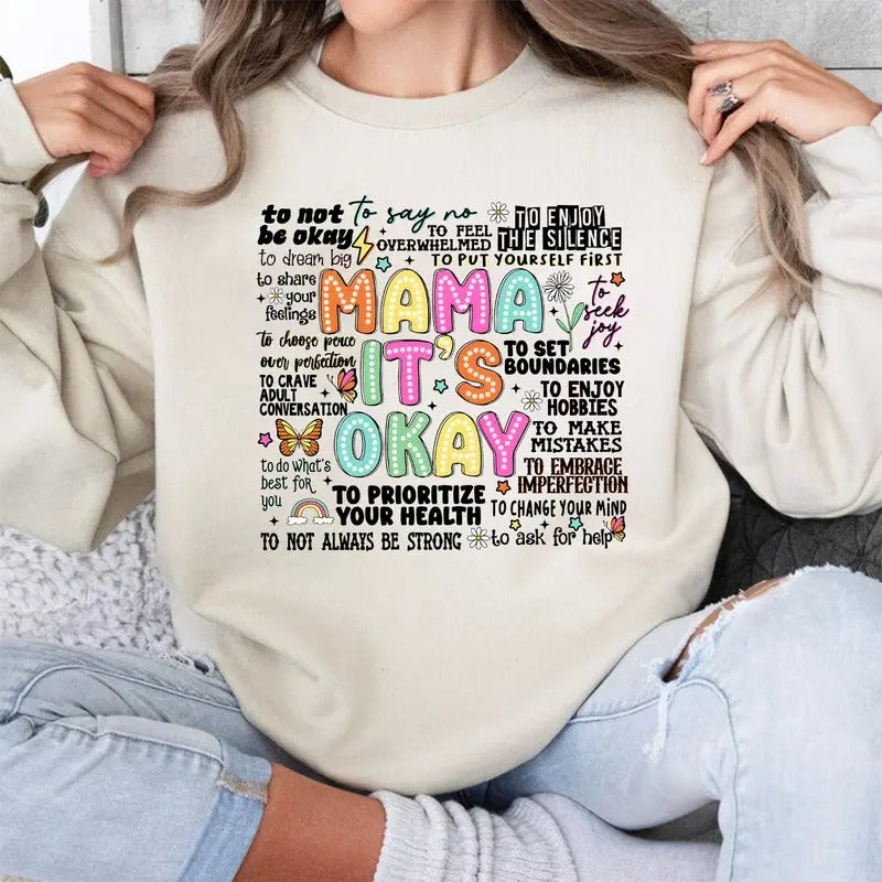 Retro Mama It's Okay Sweatshirt And Shirt, Mama Tshirt, One Mental Health Breakdown Shirt, Mental Health Matters Tee, Mothers Day Gift, Inspirational Shirt