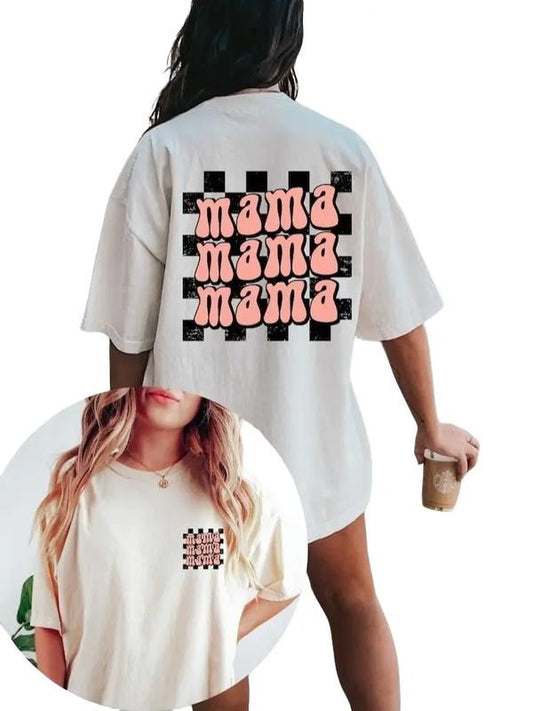 Retro Mama Oversized Shirt, Checkered Mama Shirt, Flower Mom Shirt, Mother's Day Shirt, Gift to Mom, New Mama Shirt