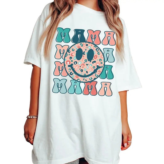 Retro Mama Shirt, Smiley Face Mama Shirt, Mama Tshirt, Pregnancy Announcement Shirt, Unisex T-Shirt, Gifts For Mother Mom From Daughter Son, Short Sleeve Tee Shirt, Gifts Ideas For Mommy, Gifts For Birthday