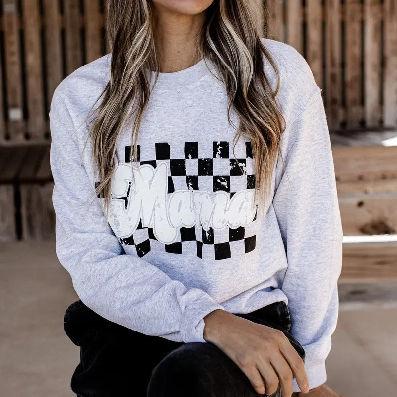 Retro Mama Sweatshirt, Checkered Mama Sweatshirt, Mothers Day Shirt, Cool Mom Clubs Sweater, First Mothers Day Shirt, Personalized Mom Life Shirt, New Mom Sweatshirt