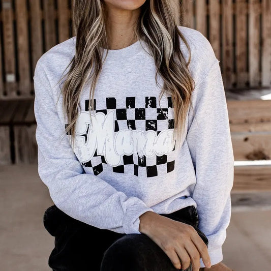 Retro Mama Sweatshirt, Checkered Mama Sweatshirt, Mothers Day Shirt, Cool Mom Clubs Sweater, First Mothers Day Shirt, Personalized Mom Life Shirt, New Mom Sweatshirt
