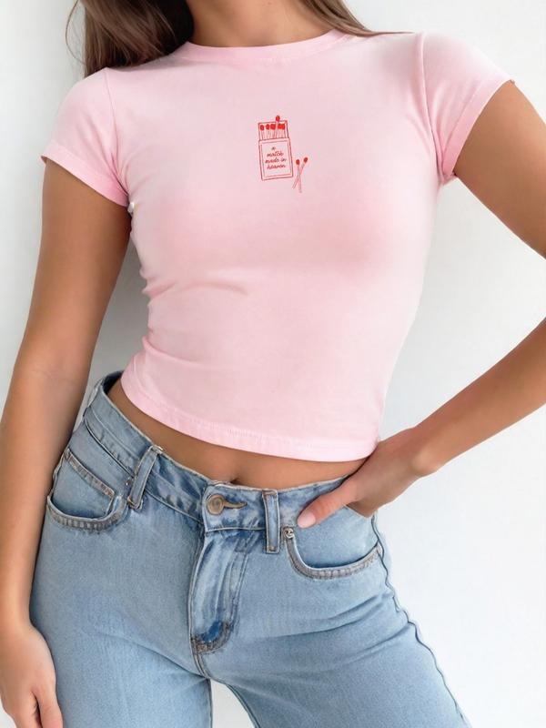 Retro Match Box Design Baby Tee, Cute Baby Tee, Crop T Shirt, Match Tee, Y2k Top Women Streetwear, Women Fitted T-Shirt, Gothic Emo Girl Tops, Gift For Her