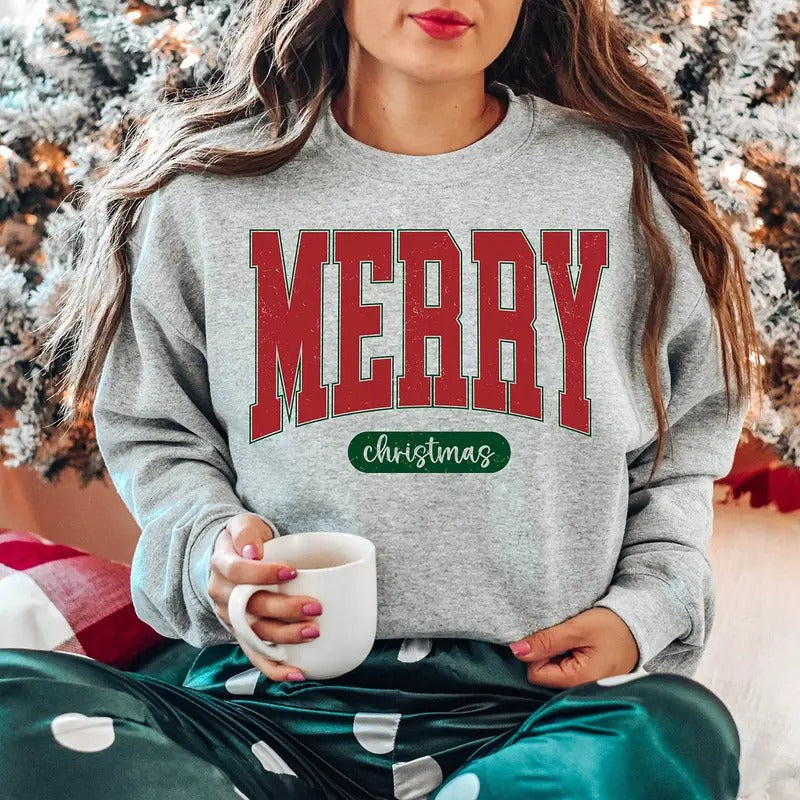 Retro Merry Christmas Sweatshirt, Christmas Crewneck Sweater, Christmas Shirt for Women, Holiday Sweater, Christmas Gift, Christmas Shirt