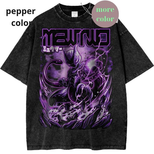 Retro Mewtwo T-Shirt, Pokemon TShirt, PKM Shirt, Anime Shirt, Vintage Graphic T-Shirt, Streetwear Shortsleeve Printed Womenswear Top