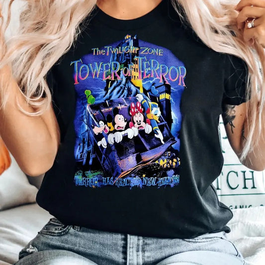 Retro Mouse And Friends Tower Of Terror Shirt, Mouse And Friends Shirt, Magic Kingdom Shirts, Graphic Printed Top, Full Sizes, Full Colors, Tshirt, Sweatshirt, Womenswear Fabric