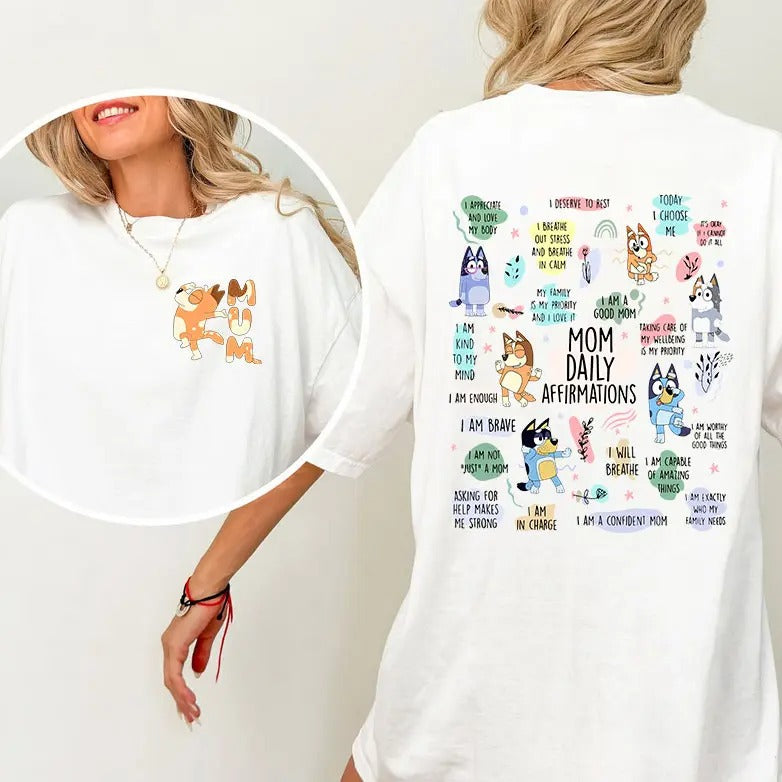 Retro Mum Blueyyy Shirt, Blueyy Mom Life Sweatshirt, Funny Mom T- Shirt, Mother Day BBlueyy Shir, Mom Daily Affirmation Shirt