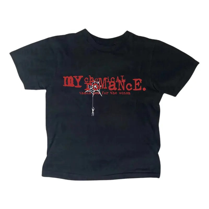 Retro My Chemical Romance Baby Tee, Gothic Emo Girl Tops, Scene Clothing 2000s, Casual Cotton Short Sleeve, Women Fitted T-Shirt