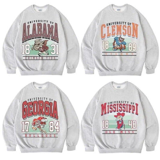 Retro NCAA All University Football Sweatshirt Ash Color Fall Sweaters Big Words Logo Design for College NCAA Fans, Vintage All Team NCAA Football Sweatshirt, Sport Crewneck for Mens, for Womens
