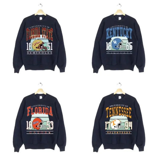 Retro NCAA University Football Sweatshirt, Classic Crewneck for Men & Women in Black Color ncaa fan