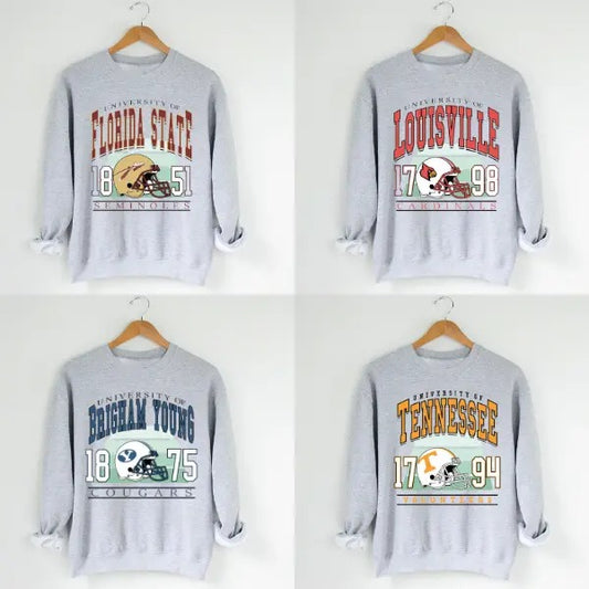 Retro NCAA University Football Sweatshirt, Classic Crewneck for Men & Women