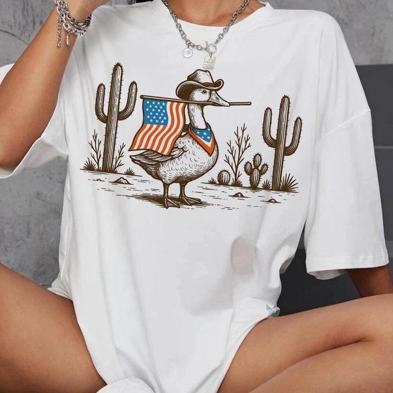 Retro Patriotic Western Cowboy Goose Shirt, Funny 4th of July Goose Countryside Tee, America Independence Day Patriotic Gift