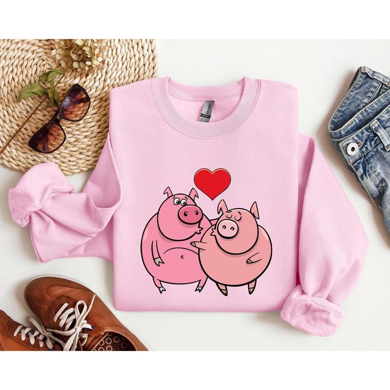 Retro Pig Lovers Funny Sweatshirt, Vintage Valentine's Day Sweatshirt, Crew Neck, Women's, Crewneck, Valentine's Day, Love, Heart, Cupid